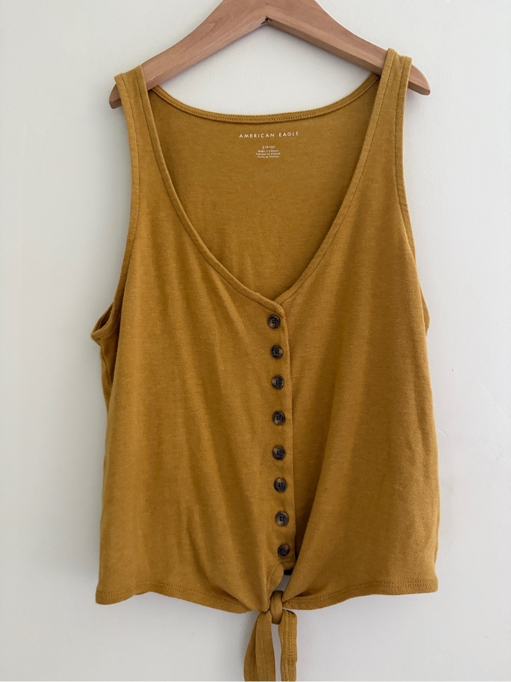 American Eagle Outfitters Mustard Button-Front Tie Hem Tank